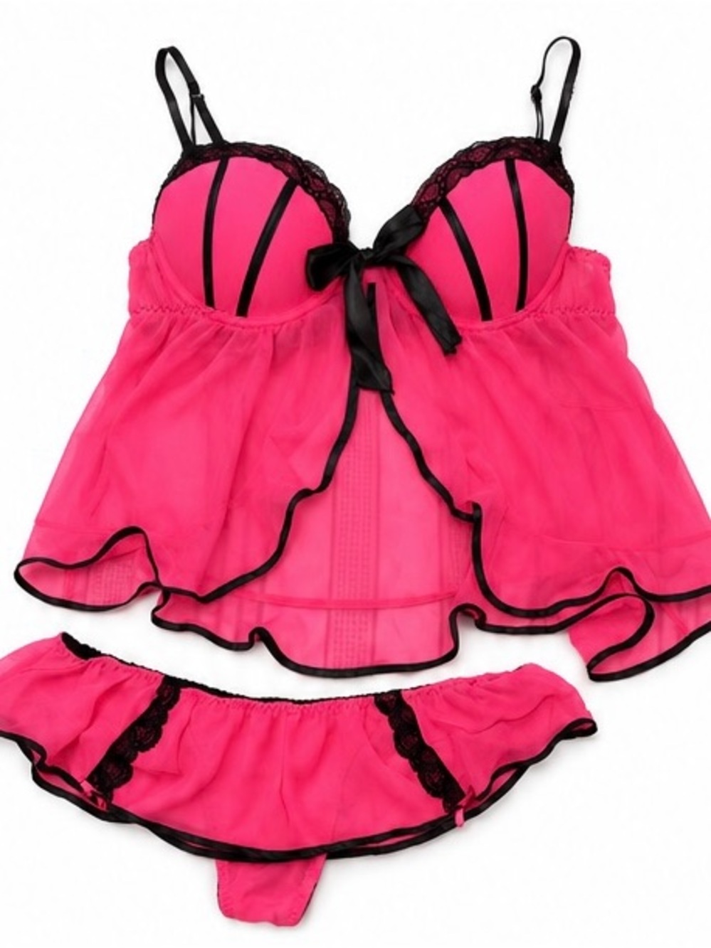 Apt. 9 Hot Pink Babydoll Set with Black Trim